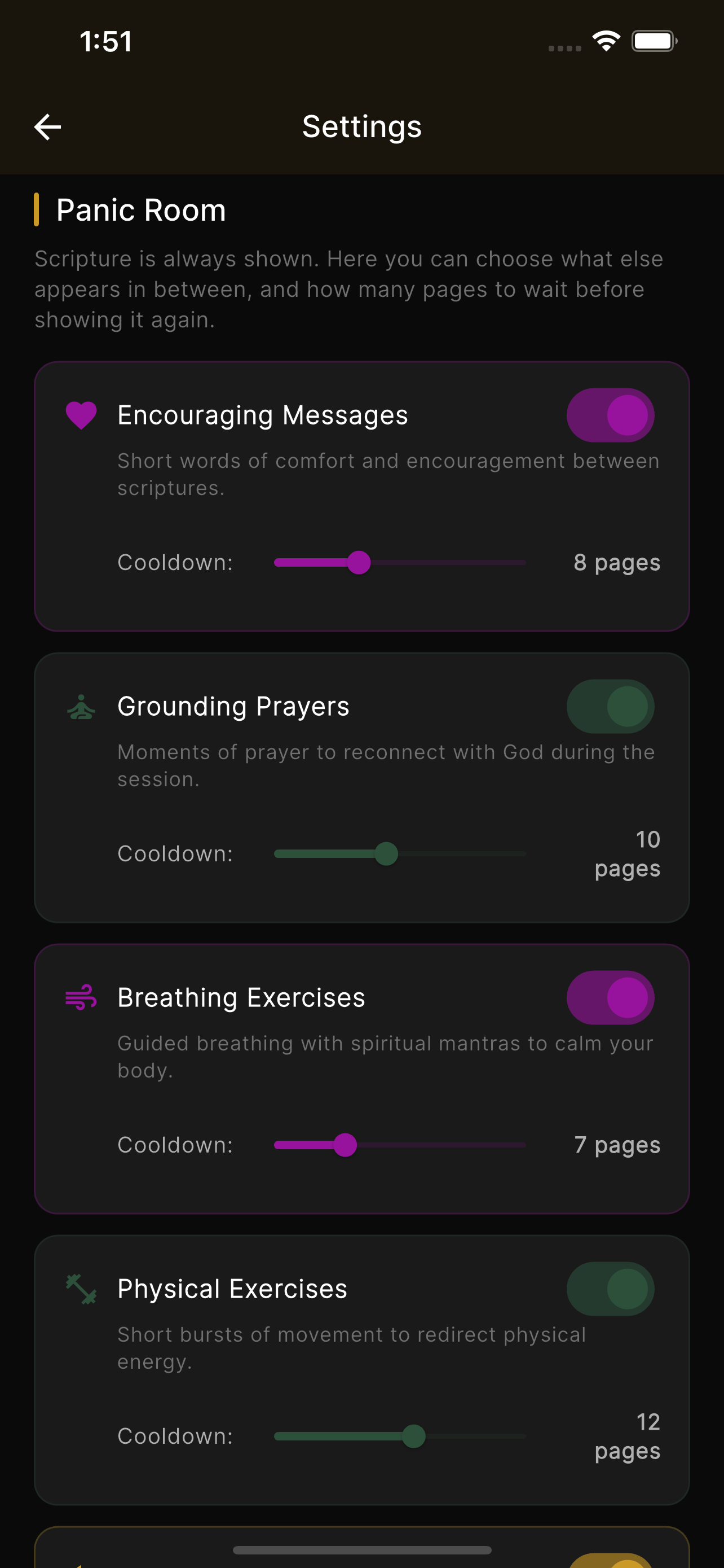 Customization screen